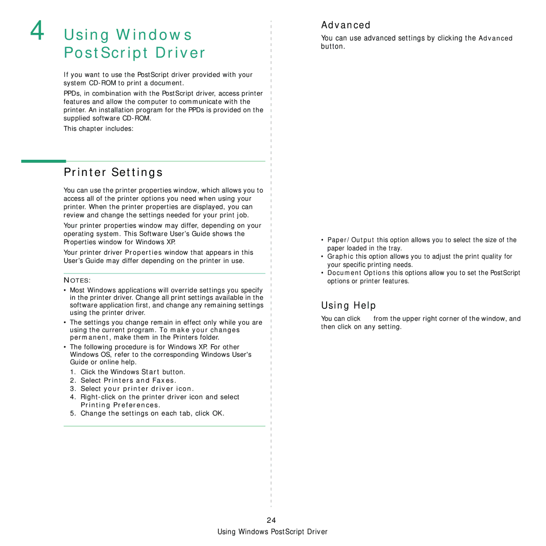 Samsung SCX-5x30 manual Using Windows PostScript Driver, Advanced 