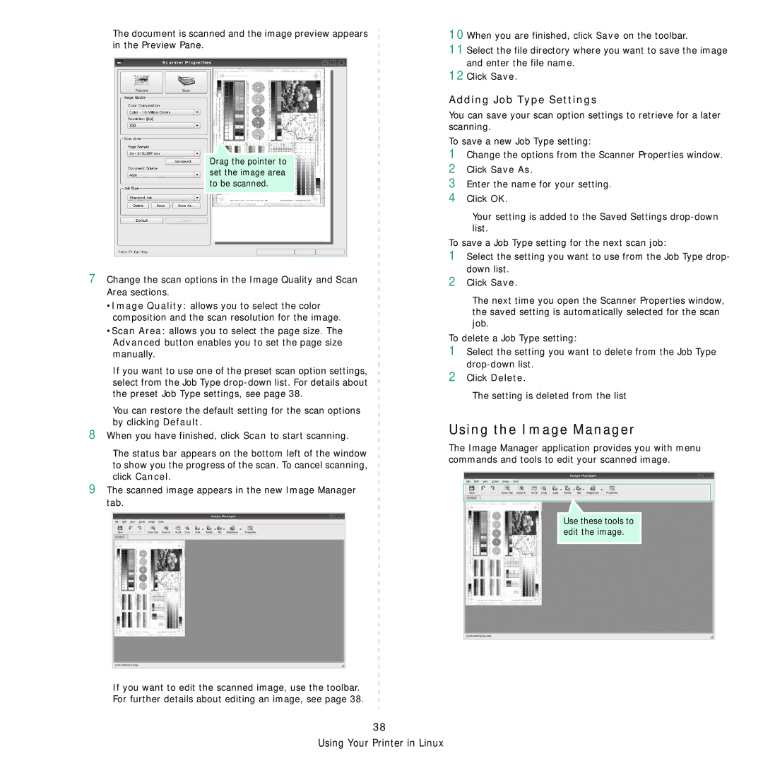 Samsung SCX-5x30 manual Using the Image Manager, Adding Job Type Settings 