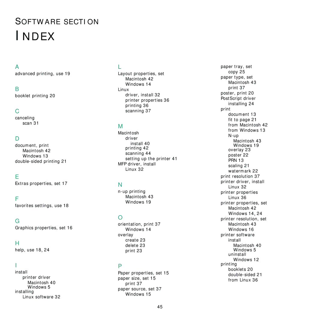 Samsung SCX-5x30 manual Index 