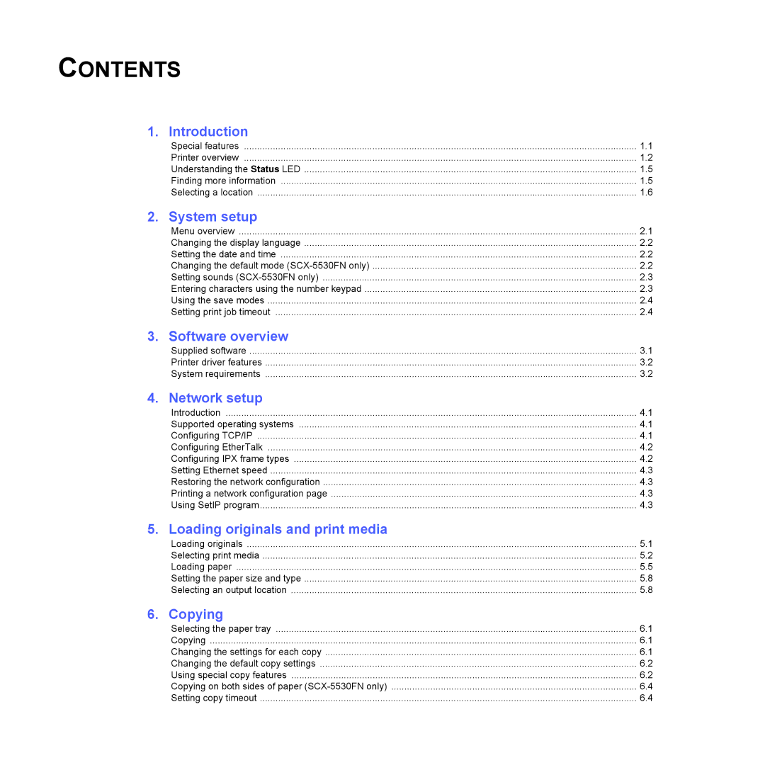 Samsung SCX-5x30 manual Contents 