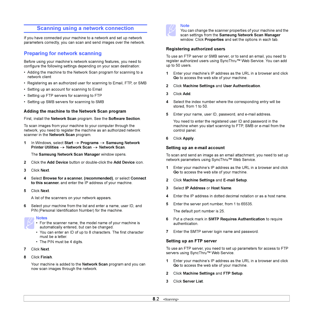 Samsung SCX-5x30 manual Scanning using a network connection, Preparing for network scanning 