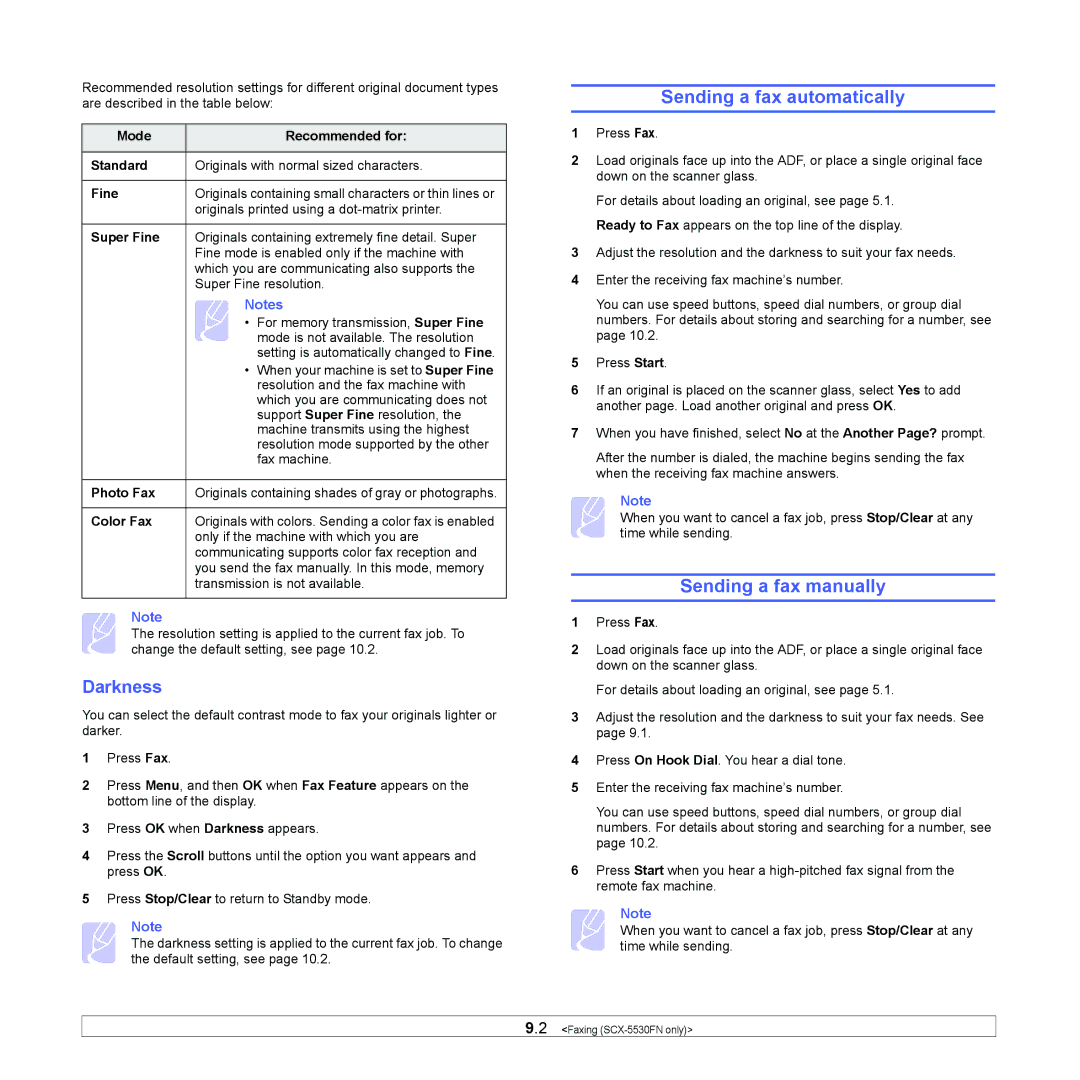 Samsung SCX-5x30 Sending a fax automatically, Sending a fax manually 