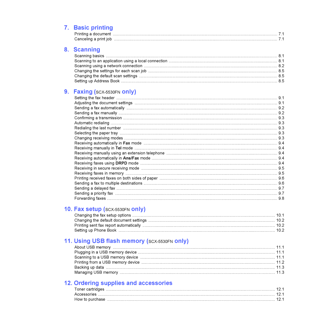 Samsung SCX-5x30 manual Basic printing, Scanning, Faxing SCX-5530FNonly, Fax setup SCX-5530FNonly 