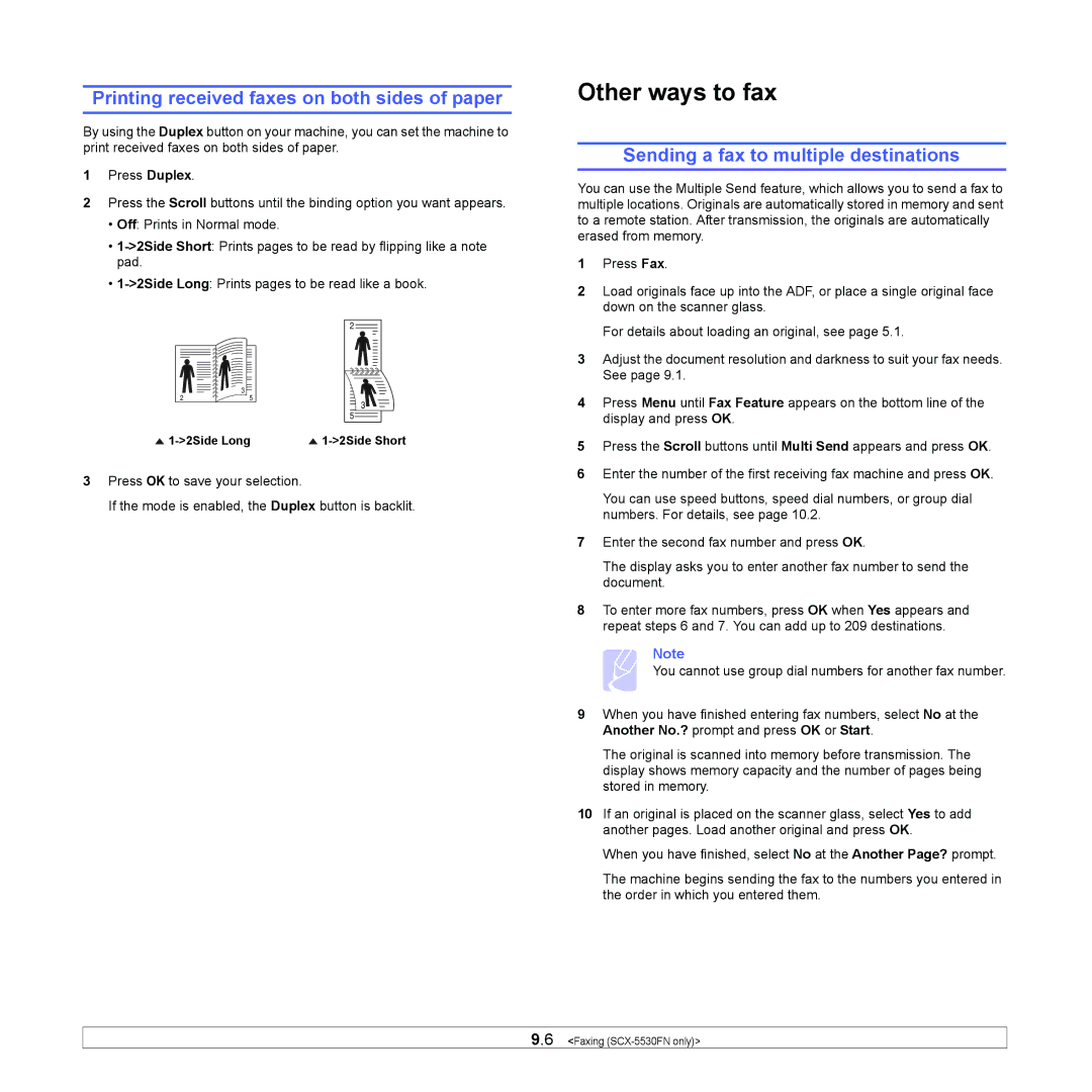 Samsung SCX-5x30 manual Printing received faxes on both sides of paper, Sending a fax to multiple destinations, Press Fax 