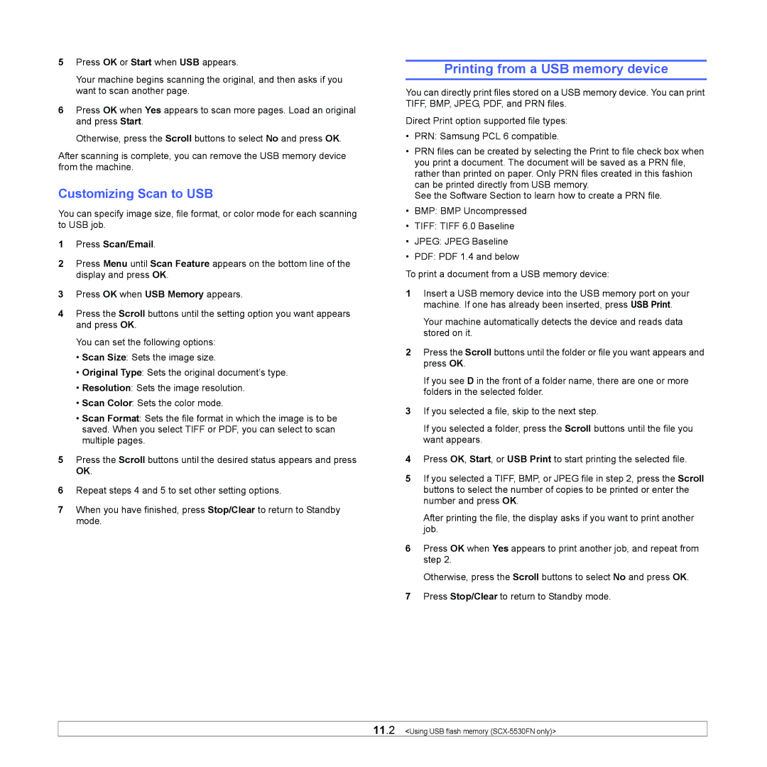 Samsung SCX-5x30 manual Printing from a USB memory device, Customizing Scan to USB 