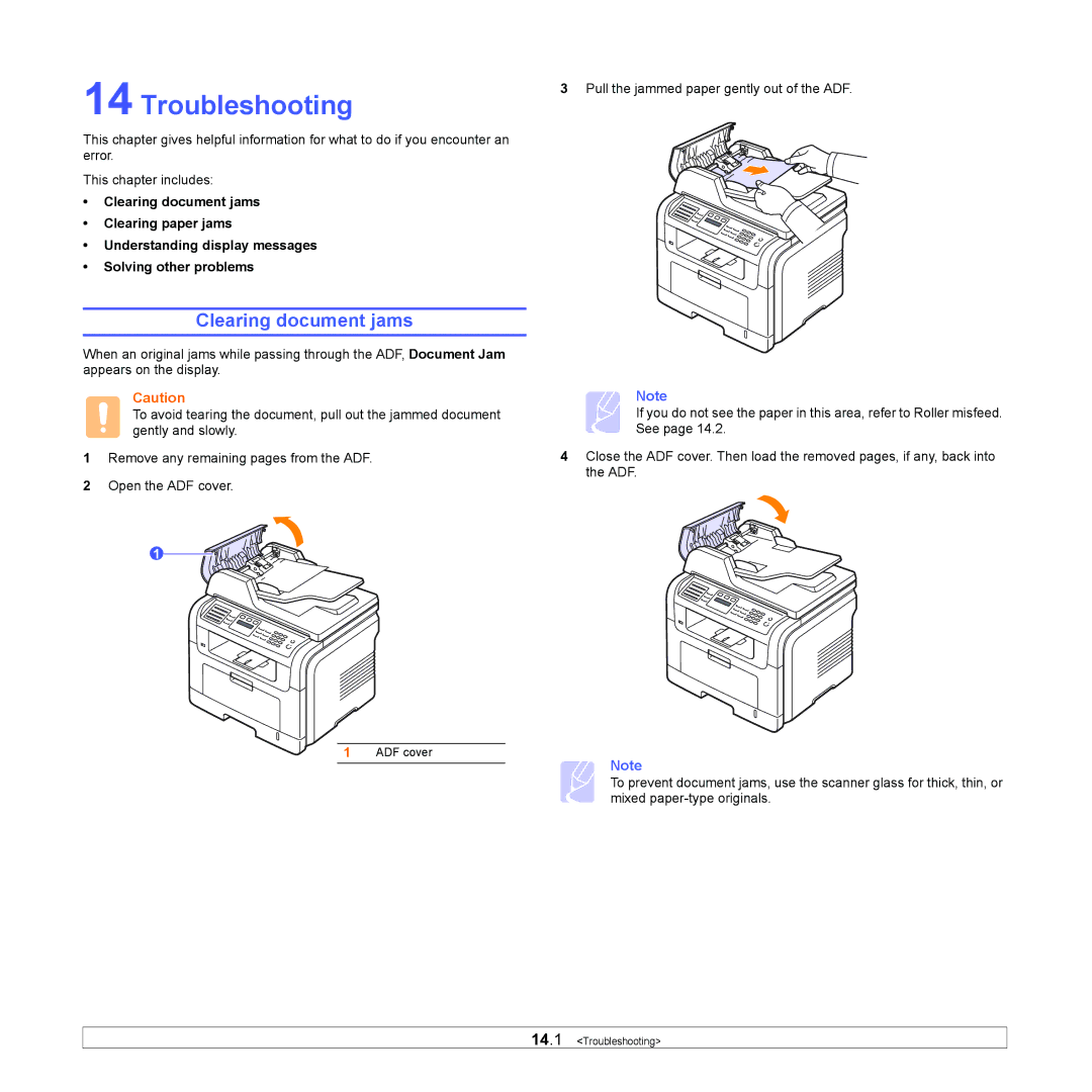 Samsung SCX-5x30 manual Troubleshooting, Clearing document jams 