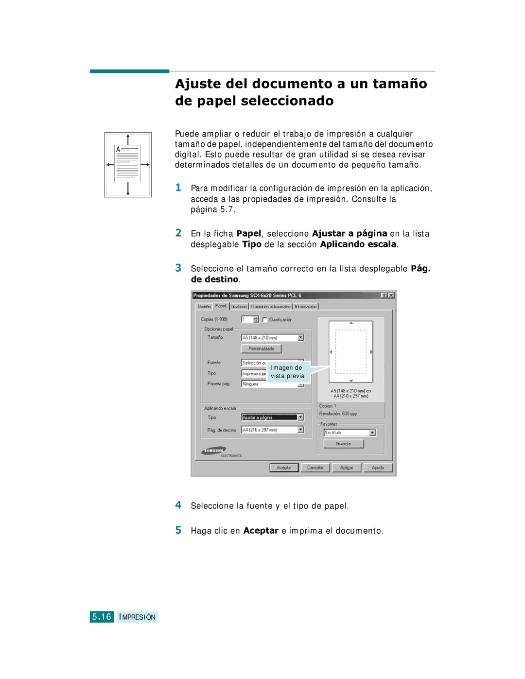 Samsung SCX-6220, SCX-6320F manual Ajuste del documento a un tamaño de papel seleccionado 