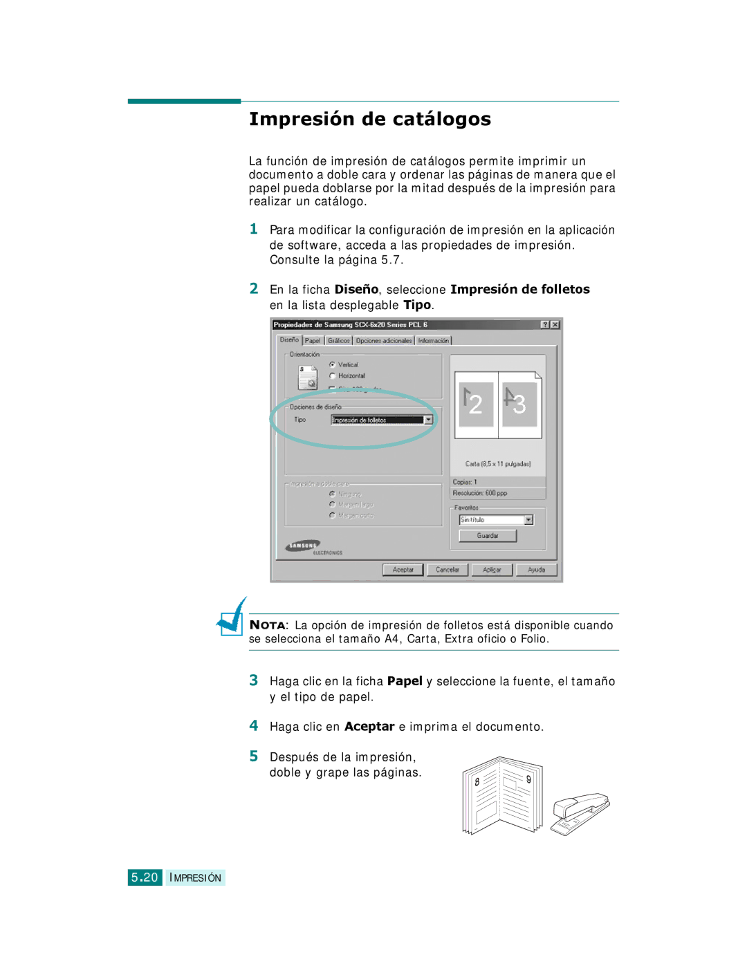 Samsung SCX-6220, SCX-6320F manual Impresión de catálogos 