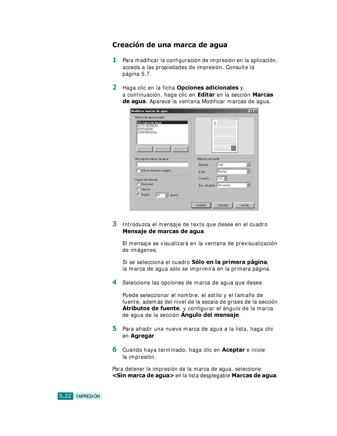 Samsung SCX-6220, SCX-6320F manual Creación de una marca de agua 