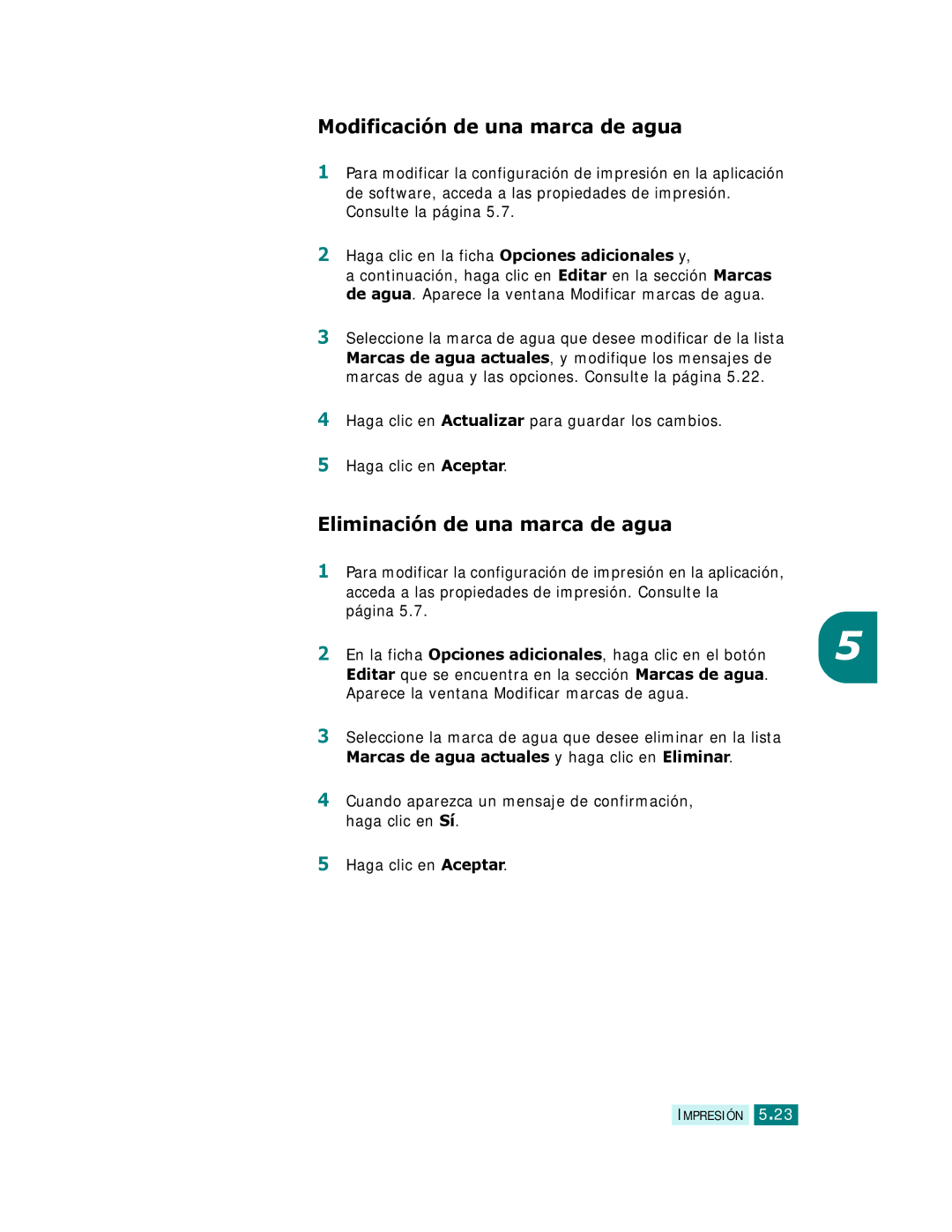 Samsung SCX-6320F, SCX-6220 manual Modificación de una marca de agua, Eliminación de una marca de agua 