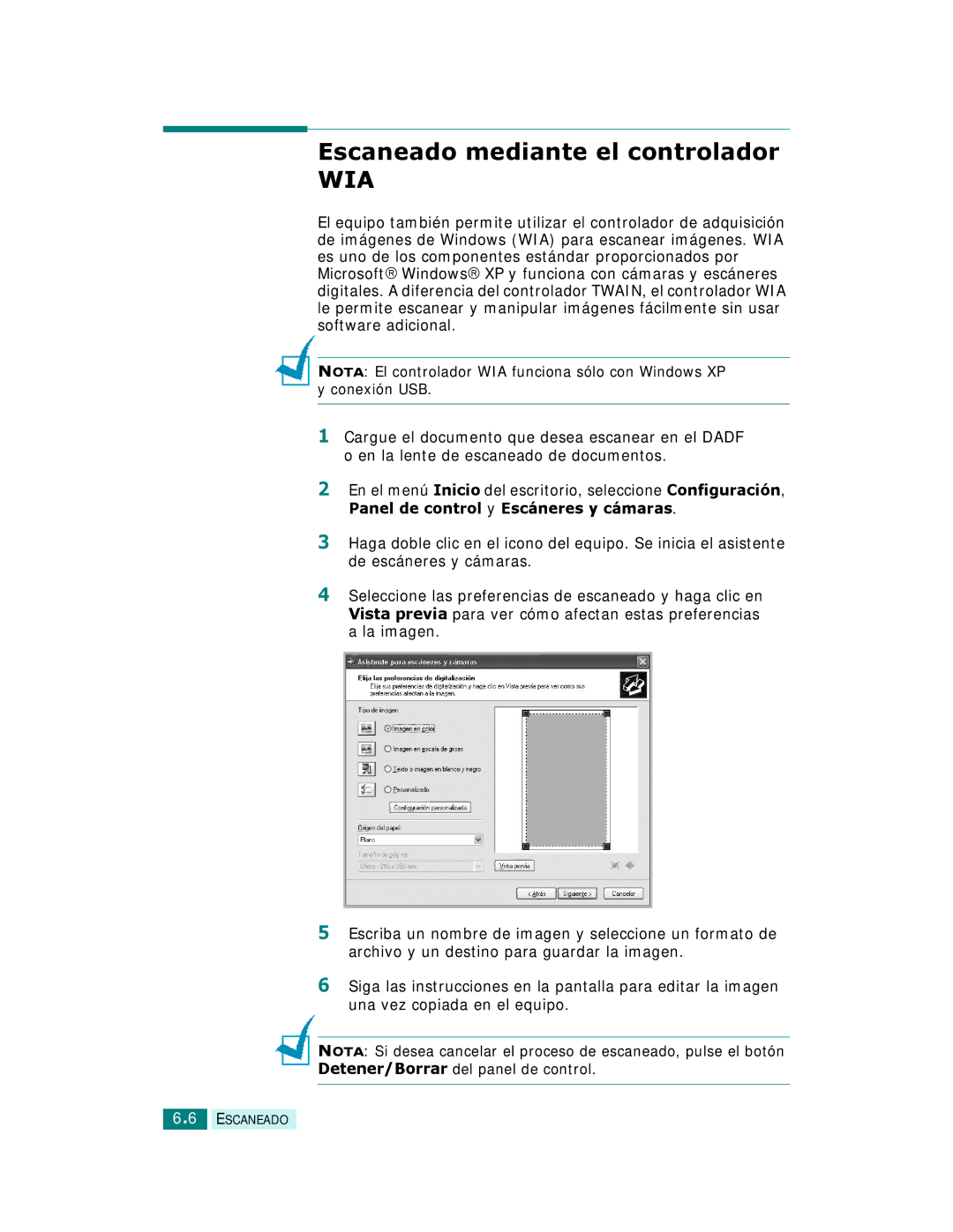 Samsung SCX-6220, SCX-6320F manual Escaneado mediante el controlador, Wia 