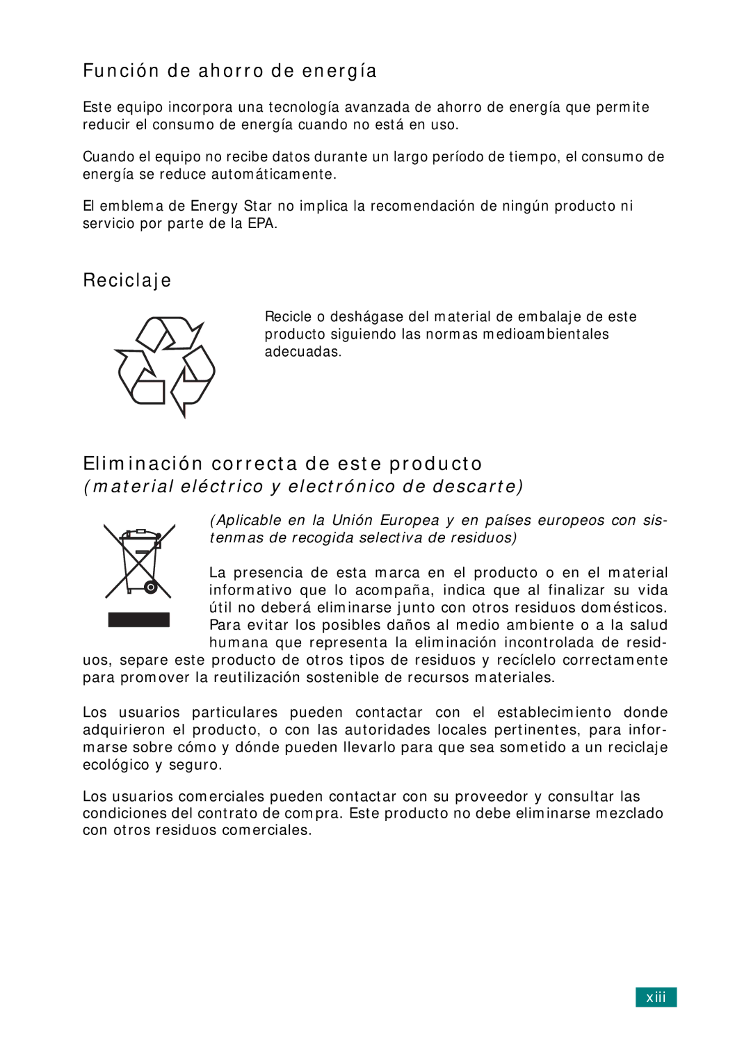 Samsung SCX-6320F, SCX-6220 manual Función de ahorro de energía, Reciclaje, Eliminación correcta de este producto 