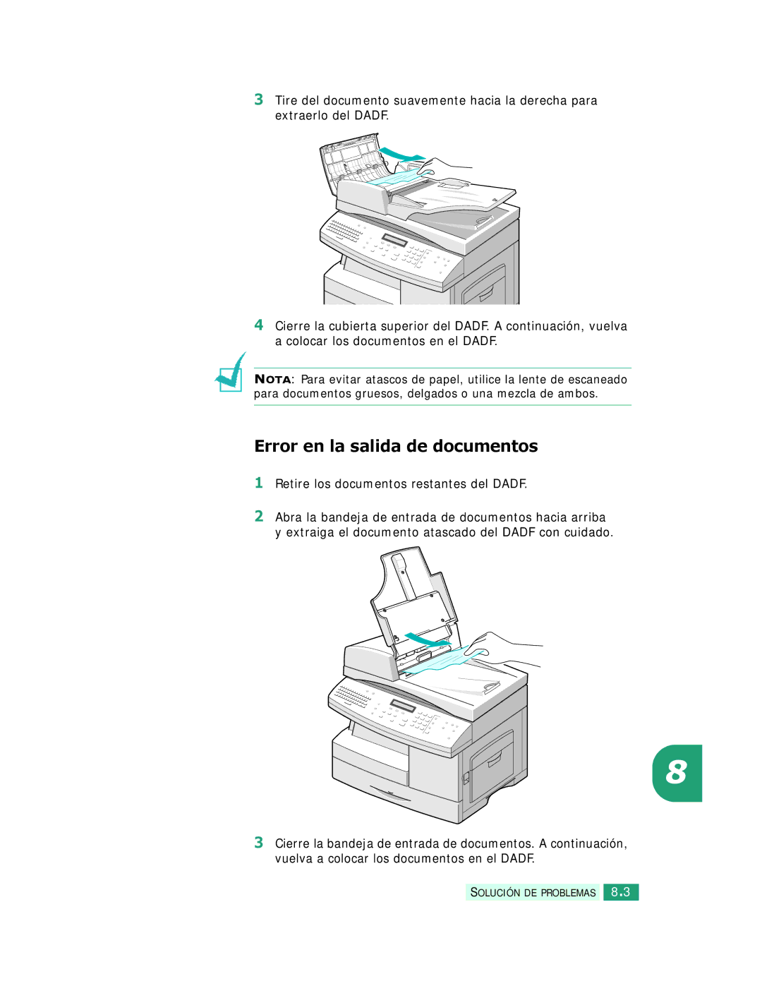 Samsung SCX-6320F, SCX-6220 manual Error en la salida de documentos, Retire los documentos restantes del Dadf 