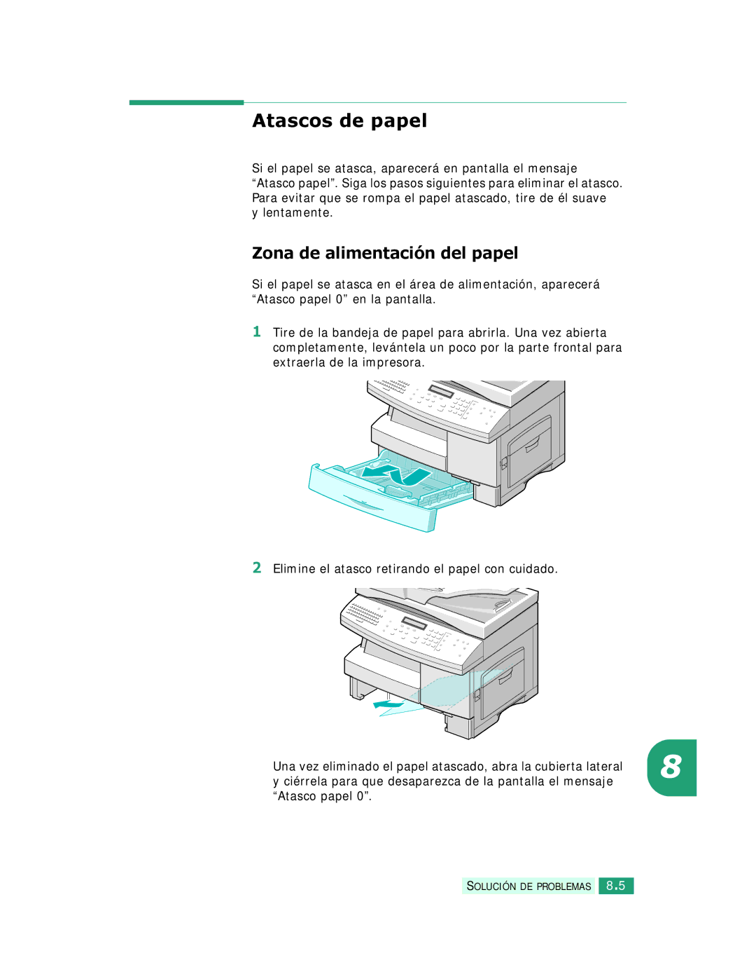 Samsung SCX-6320F, SCX-6220 manual Atascos de papel, Zona de alimentación del papel 