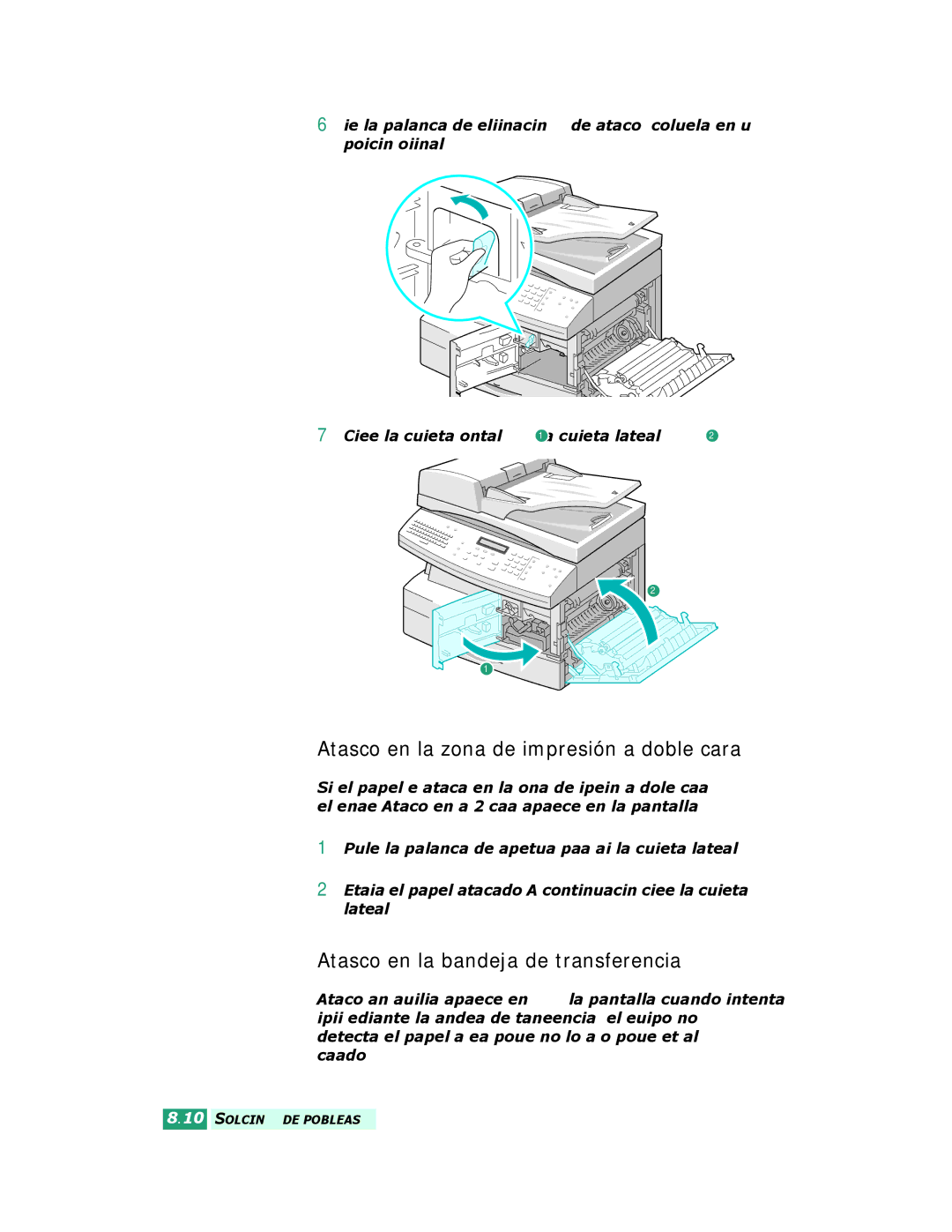 Samsung SCX-6220, SCX-6320F manual Atasco en la zona de impresión a doble cara, Atasco en la bandeja de transferencia 