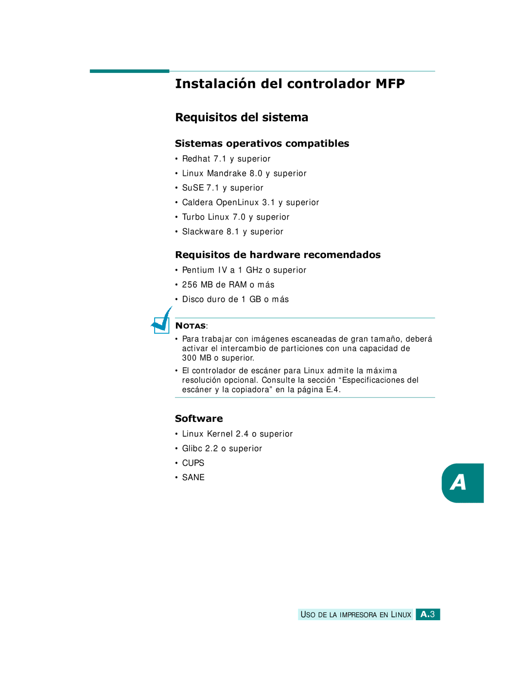 Samsung SCX-6320F Instalación del controlador MFP, Requisitos del sistema, Requisitos de hardware recomendados, Software 