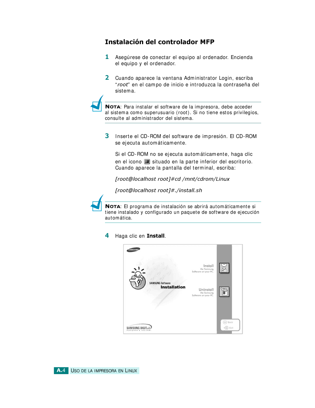 Samsung SCX-6220, SCX-6320F manual Instalación del controlador MFP 