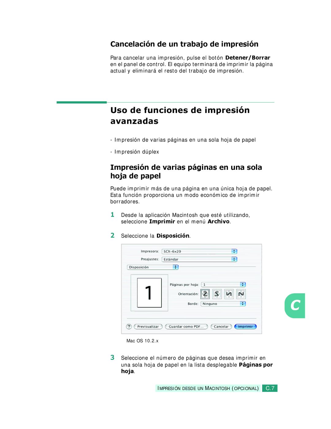 Samsung SCX-6320F, SCX-6220 Uso de funciones de impresión avanzadas, Impresión de varias páginas en una sola hoja de papel 