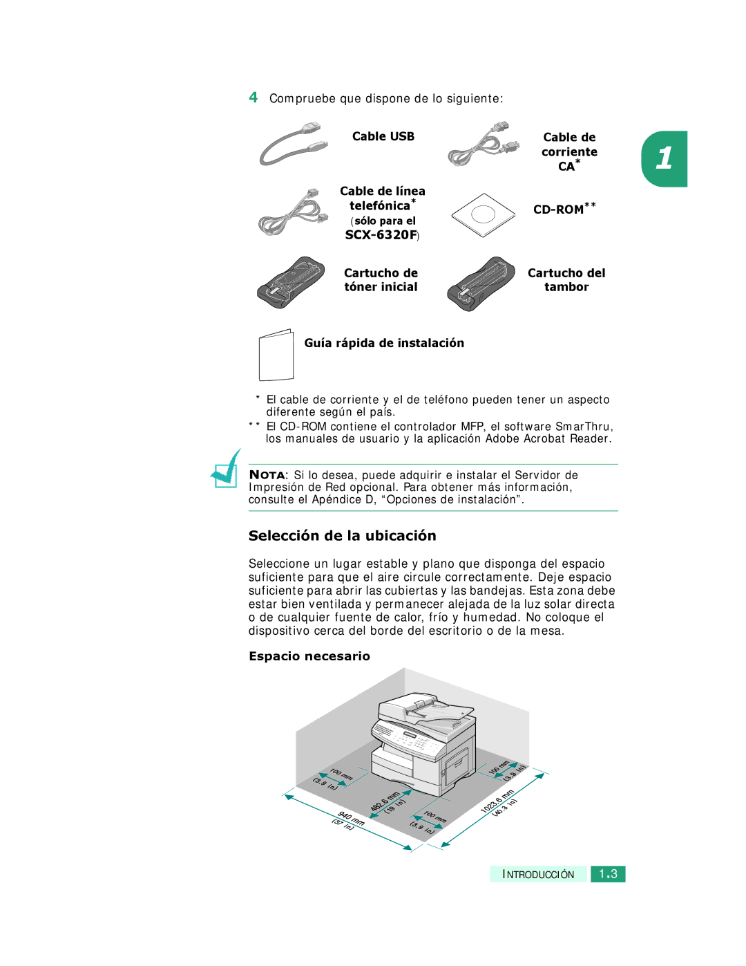 Samsung SCX-6320F, SCX-6220 manual Selección de la ubicación 