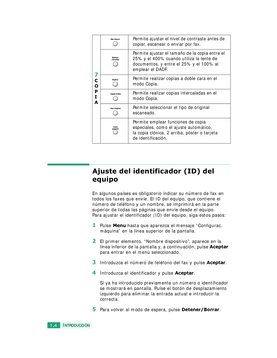 Samsung SCX-6220, SCX-6320F manual Ajuste del identificador ID del equipo 