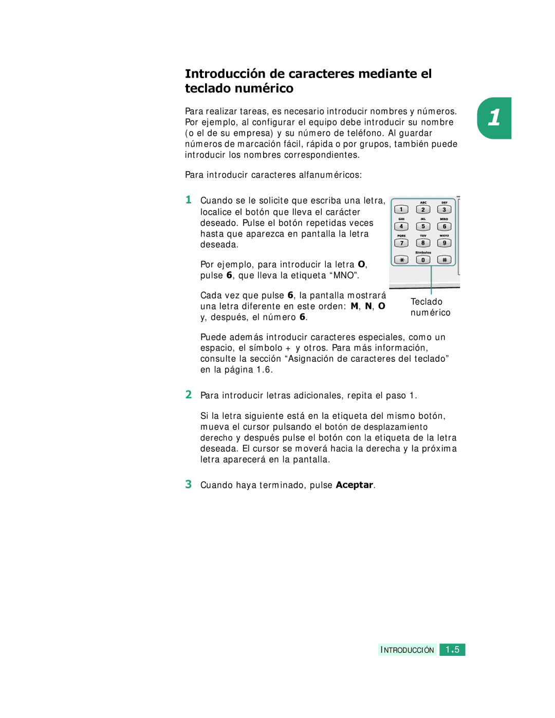 Samsung SCX-6320F, SCX-6220 manual Introducción de caracteres mediante el teclado numérico 