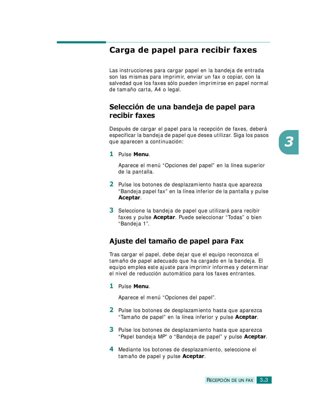 Samsung SCX-6320F, SCX-6220 manual Carga de papel para recibir faxes, Selección de una bandeja de papel para recibir faxes 