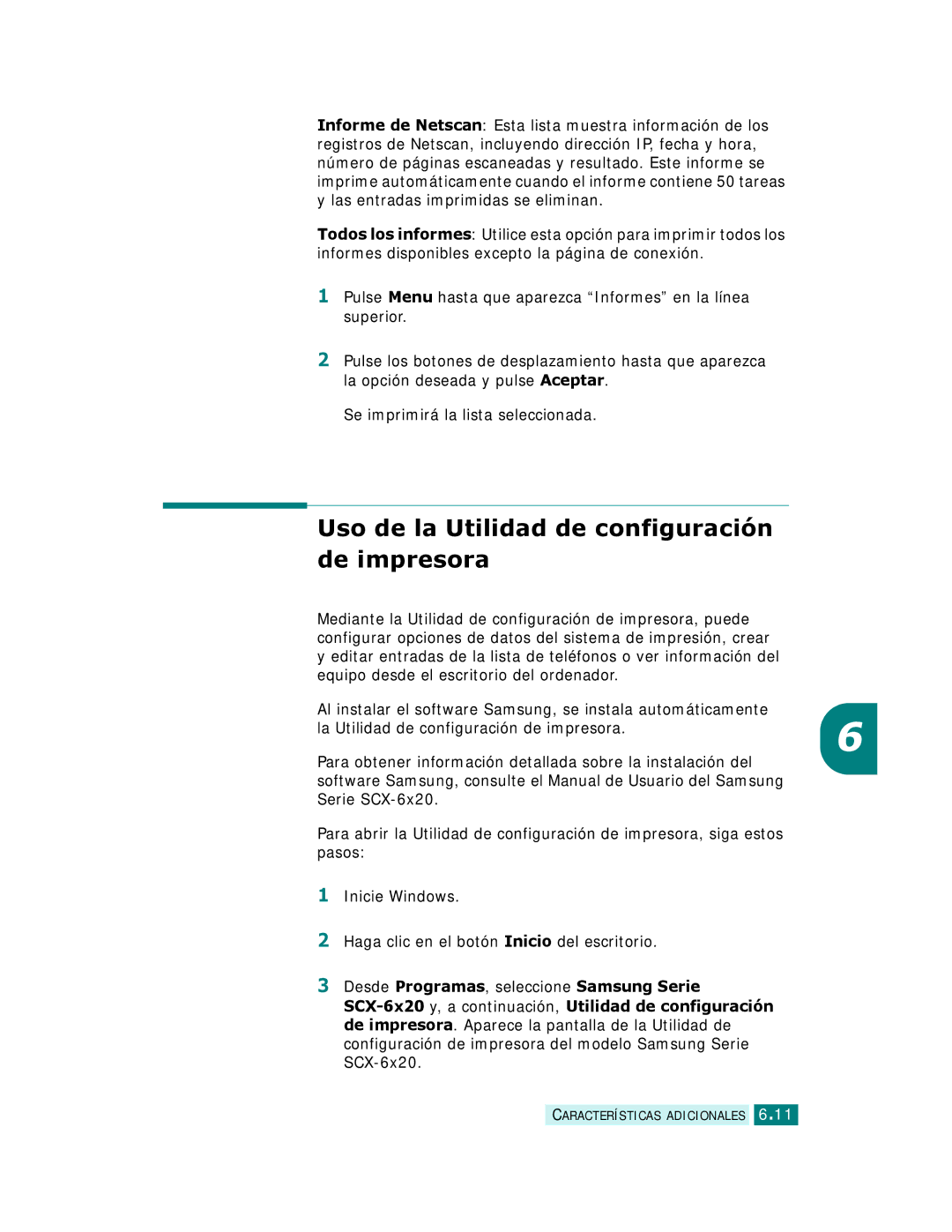 Samsung SCX-6320F, SCX-6220 manual Uso de la Utilidad de configuración de impresora 