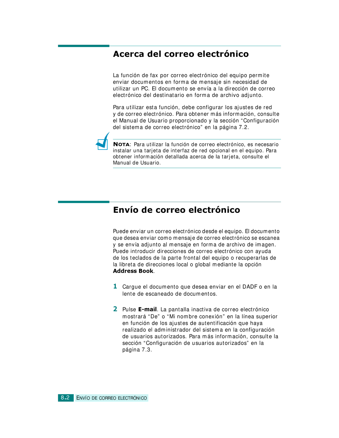 Samsung SCX-6220, SCX-6320F manual Acerca del correo electrónico, Envío de correo electrónico 