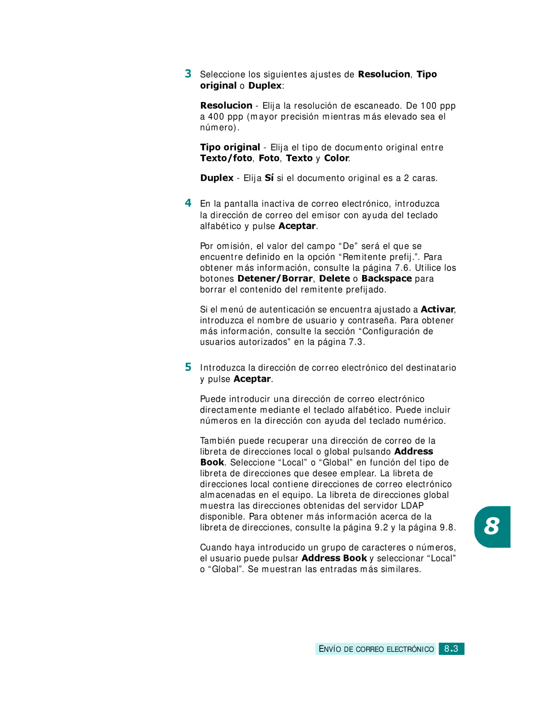 Samsung SCX-6320F, SCX-6220 manual Envío DE Correo Electrónico 