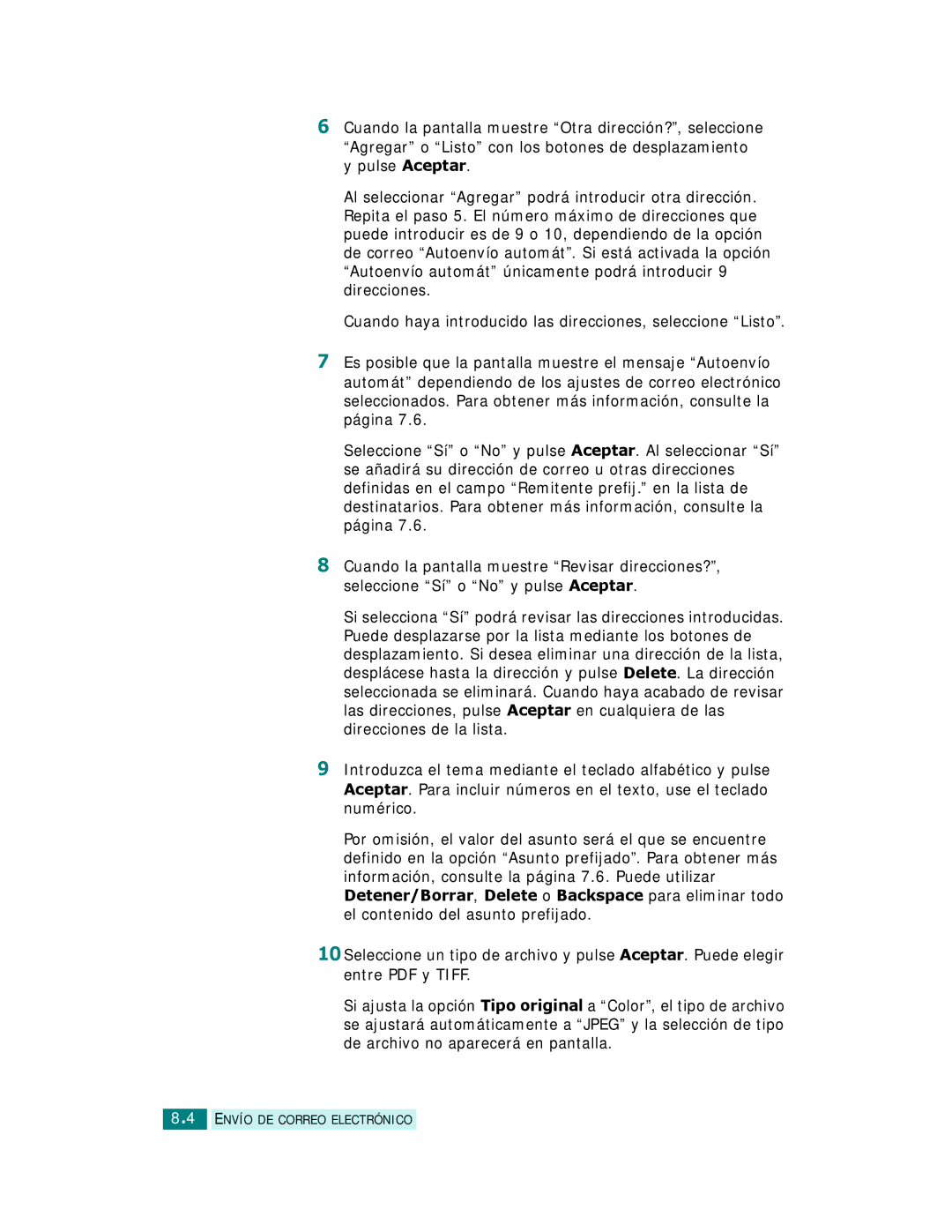 Samsung SCX-6220, SCX-6320F manual Envío DE Correo Electrónico 