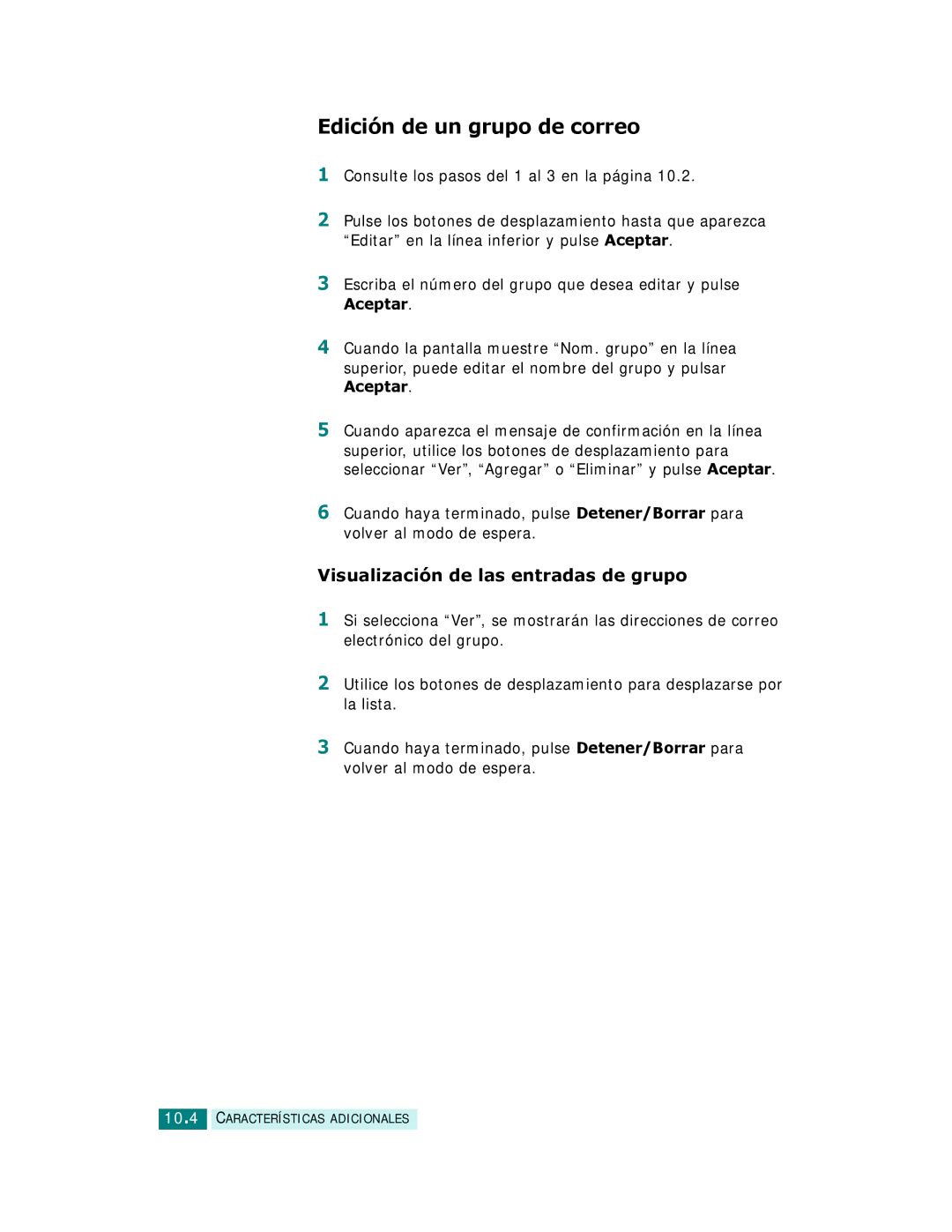 Samsung SCX-6220, SCX-6320F manual Edición de un grupo de correo, Visualización de las entradas de grupo 