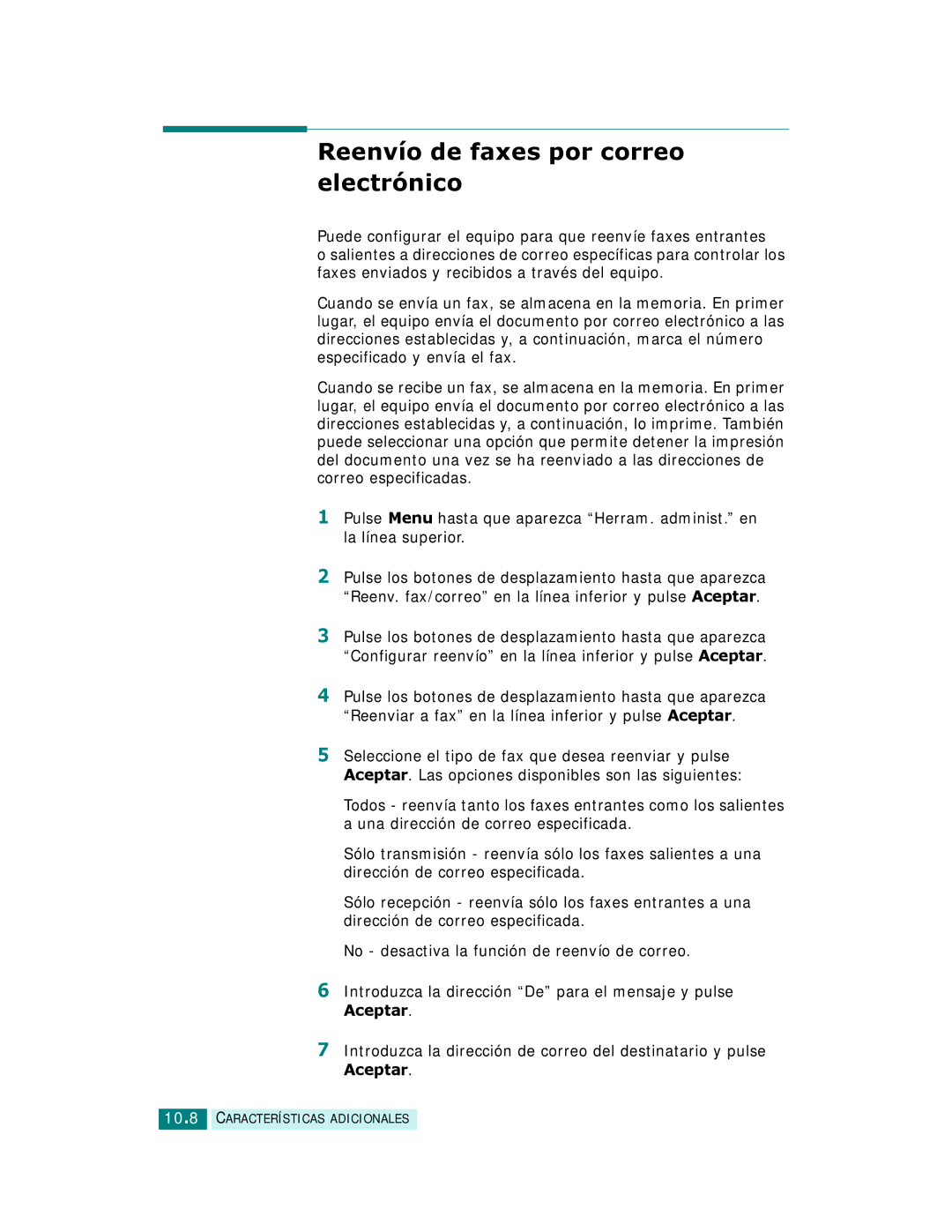 Samsung SCX-6220, SCX-6320F manual Reenvío de faxes por correo electrónico 