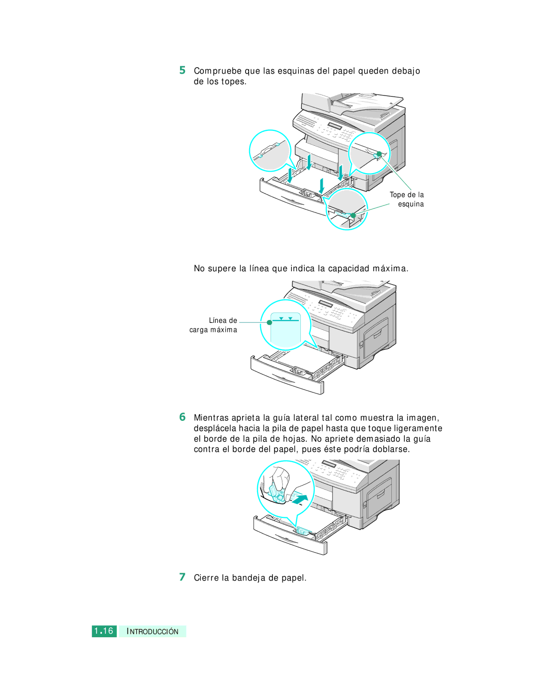 Samsung SCX-6220, SCX-6320F manual No supere la línea que indica la capacidad máxima, Cierre la bandeja de papel 