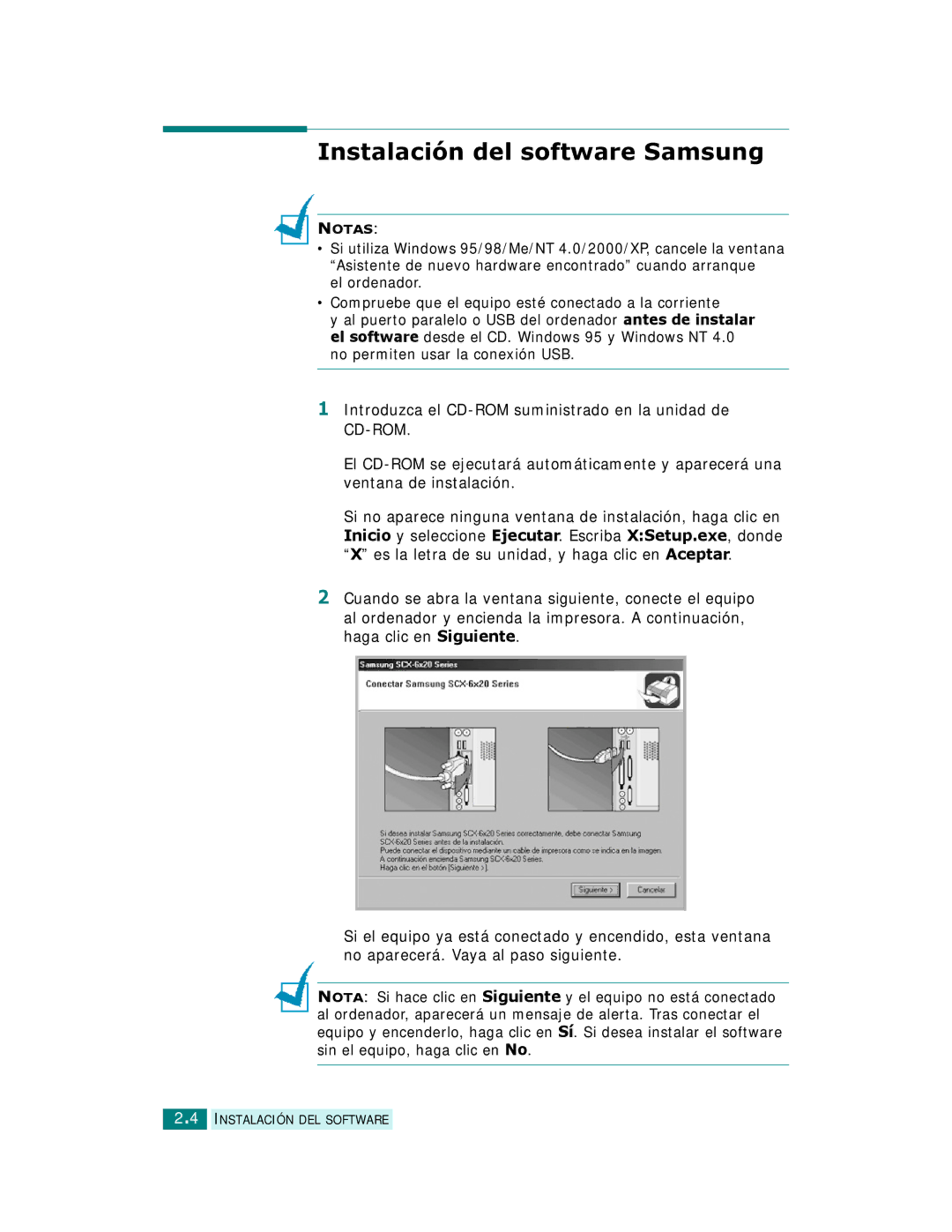 Samsung SCX-6220, SCX-6320F manual Instalación del software Samsung 