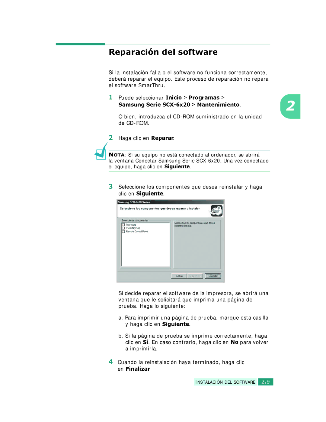 Samsung SCX-6320F, SCX-6220 manual Reparación del software 