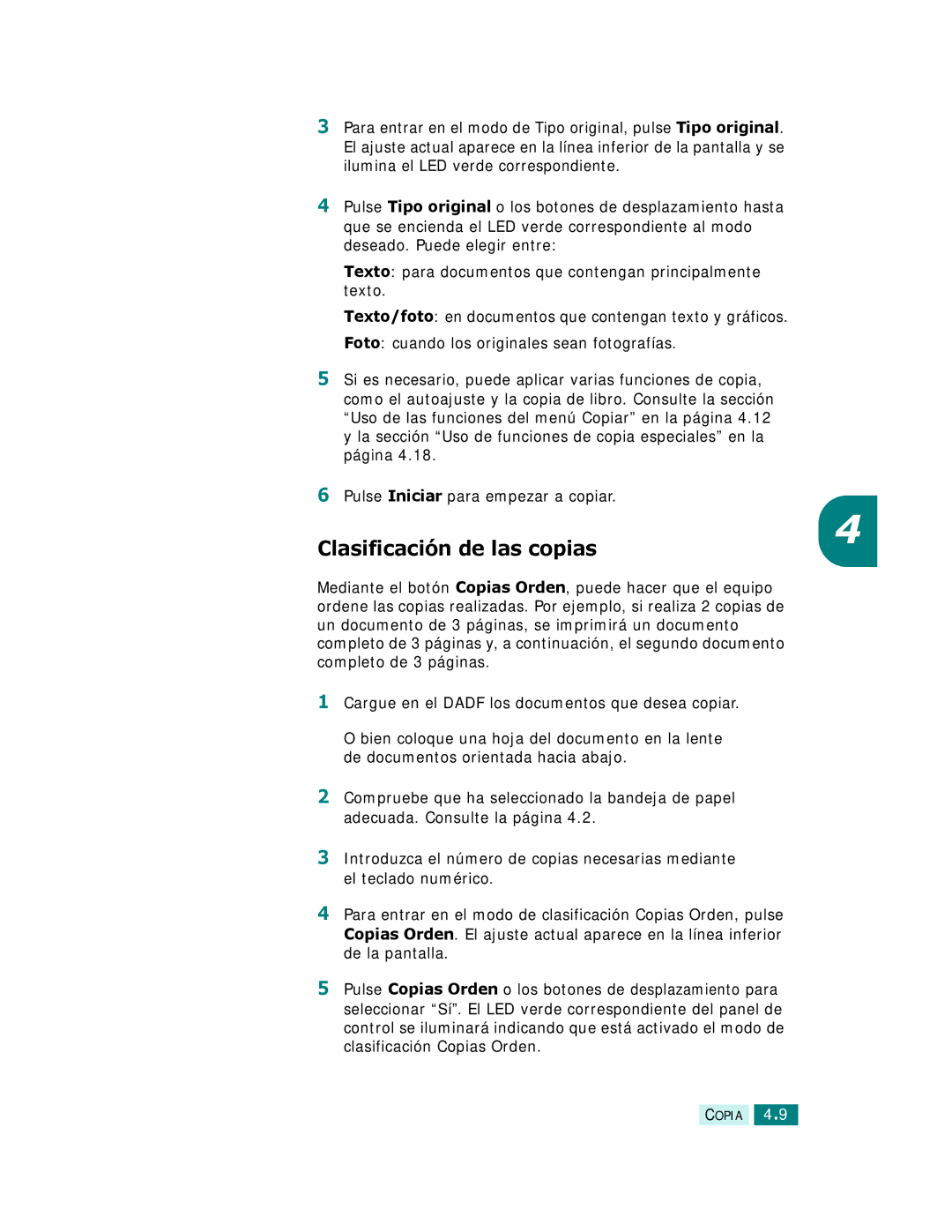 Samsung SCX-6320F, SCX-6220 manual Clasificación de las copias 