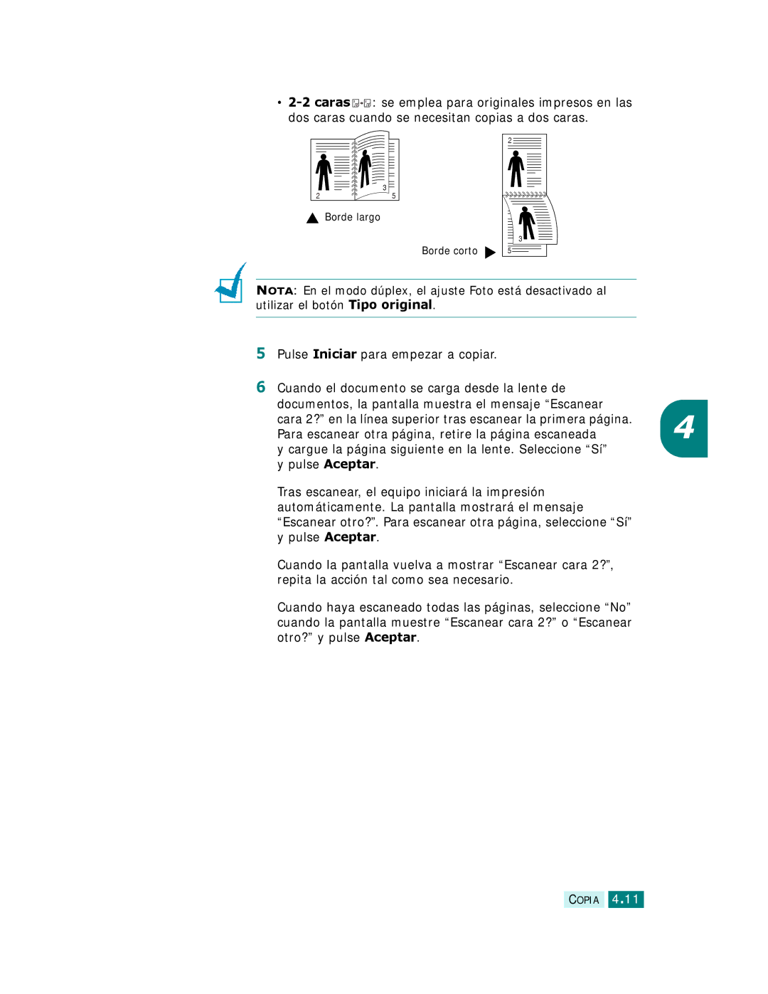 Samsung SCX-6320F, SCX-6220 manual Borde largo Borde corto 