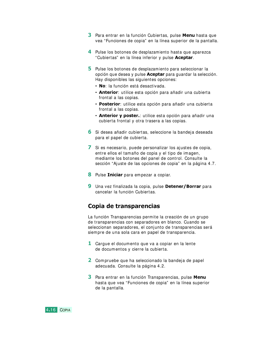 Samsung SCX-6220, SCX-6320F manual Copia de transparencias 