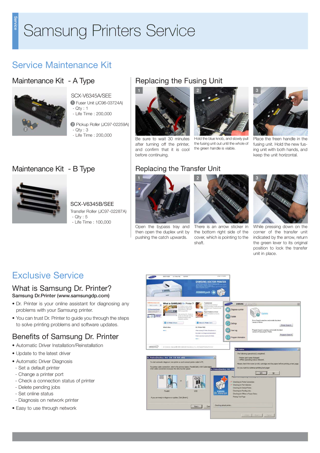 Samsung SCX-6345N manual Samsung Printers Service 