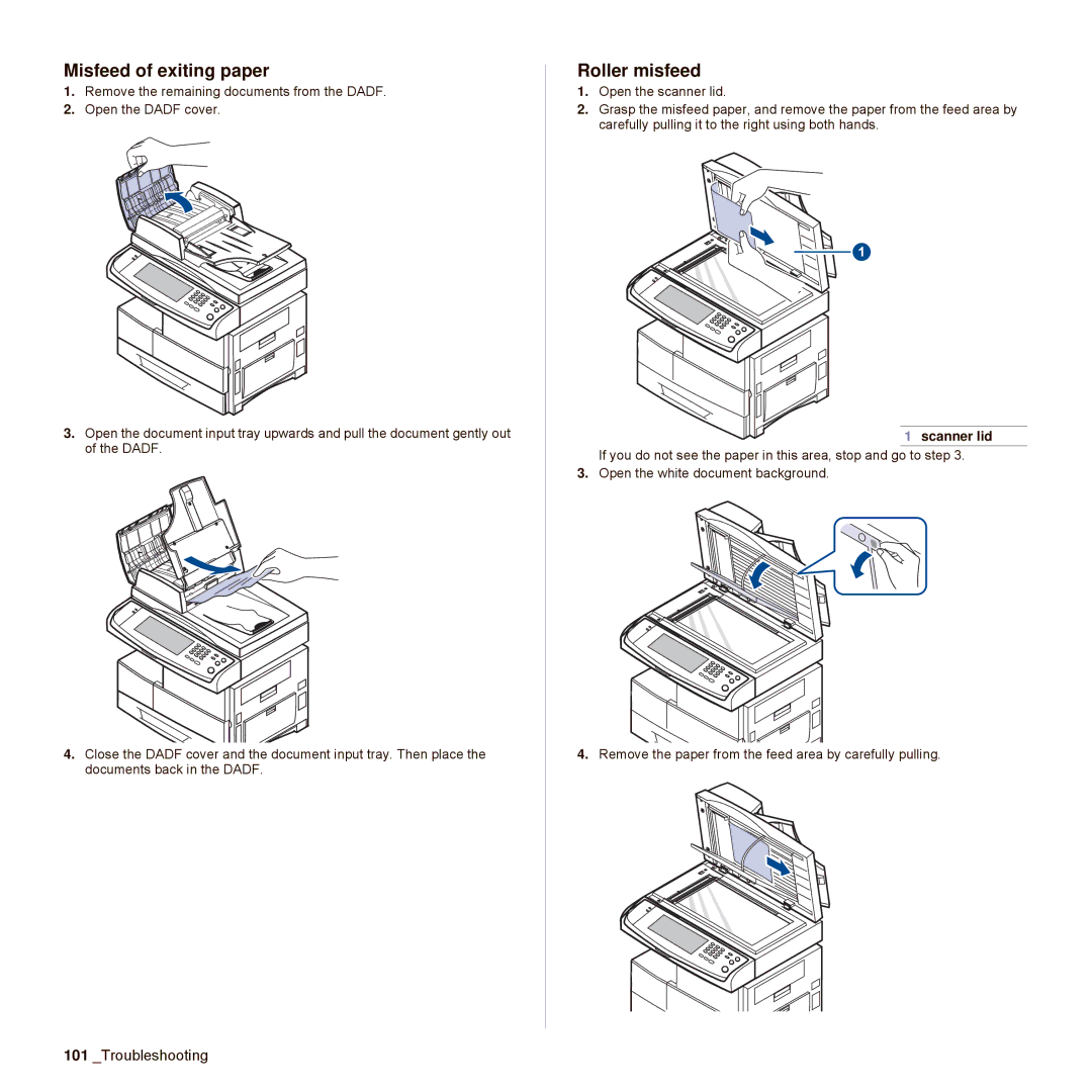 Samsung SCX-6545N Series manual Misfeed of exiting paper, Roller misfeed 