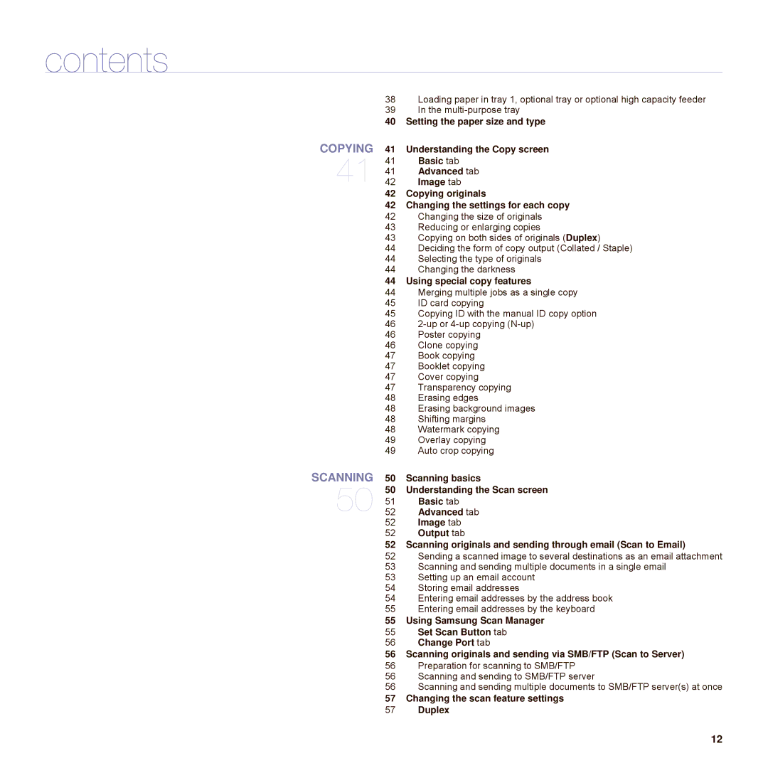 Samsung SCX-6545N Series manual 41 41 Advanced tab, Copying originals Changing the settings for each copy 