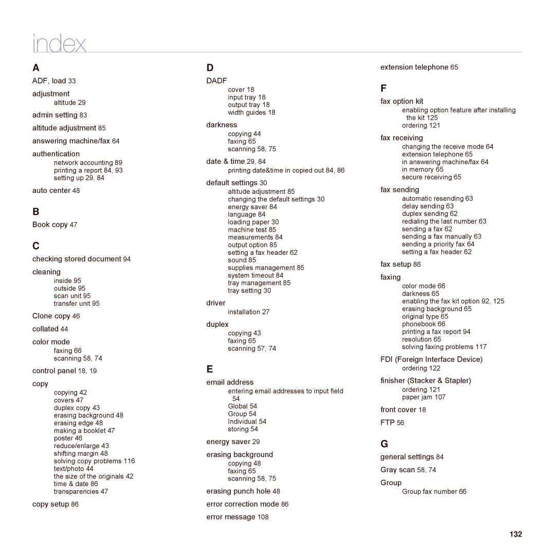 Samsung SCX-6545N Series manual Index 