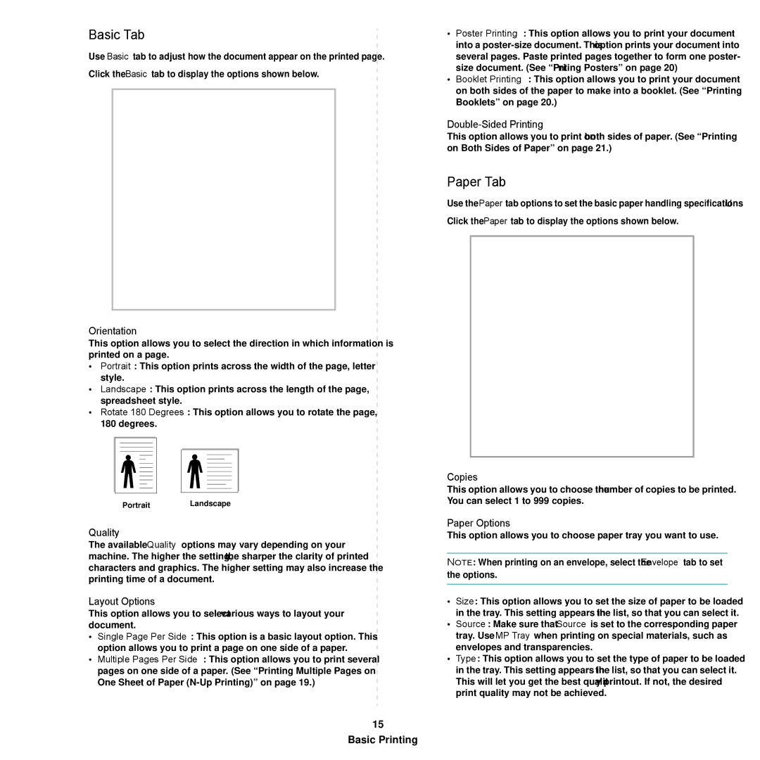 Samsung SCX-6545N Series manual Basic Tab, Paper Tab 