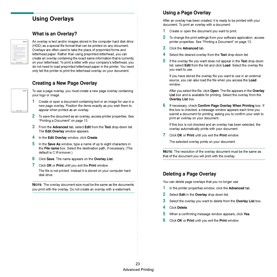 Samsung SCX-6545N Series manual Using Overlays, What is an Overlay?, Using a Page Overlay, Creating a New Page Overlay 