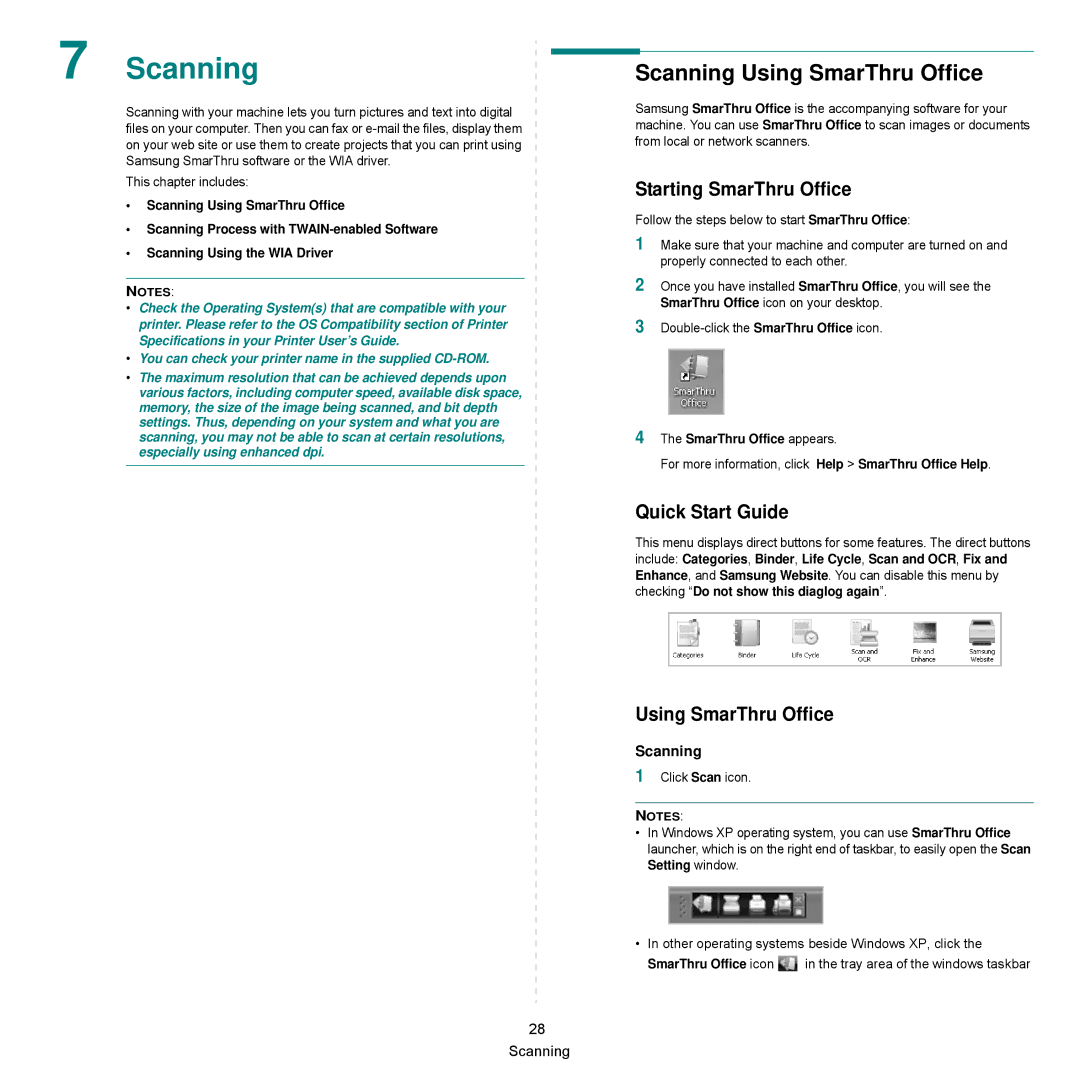 Samsung SCX-6545N Series manual Scanning Using SmarThru Office, Starting SmarThru Office, Quick Start Guide 