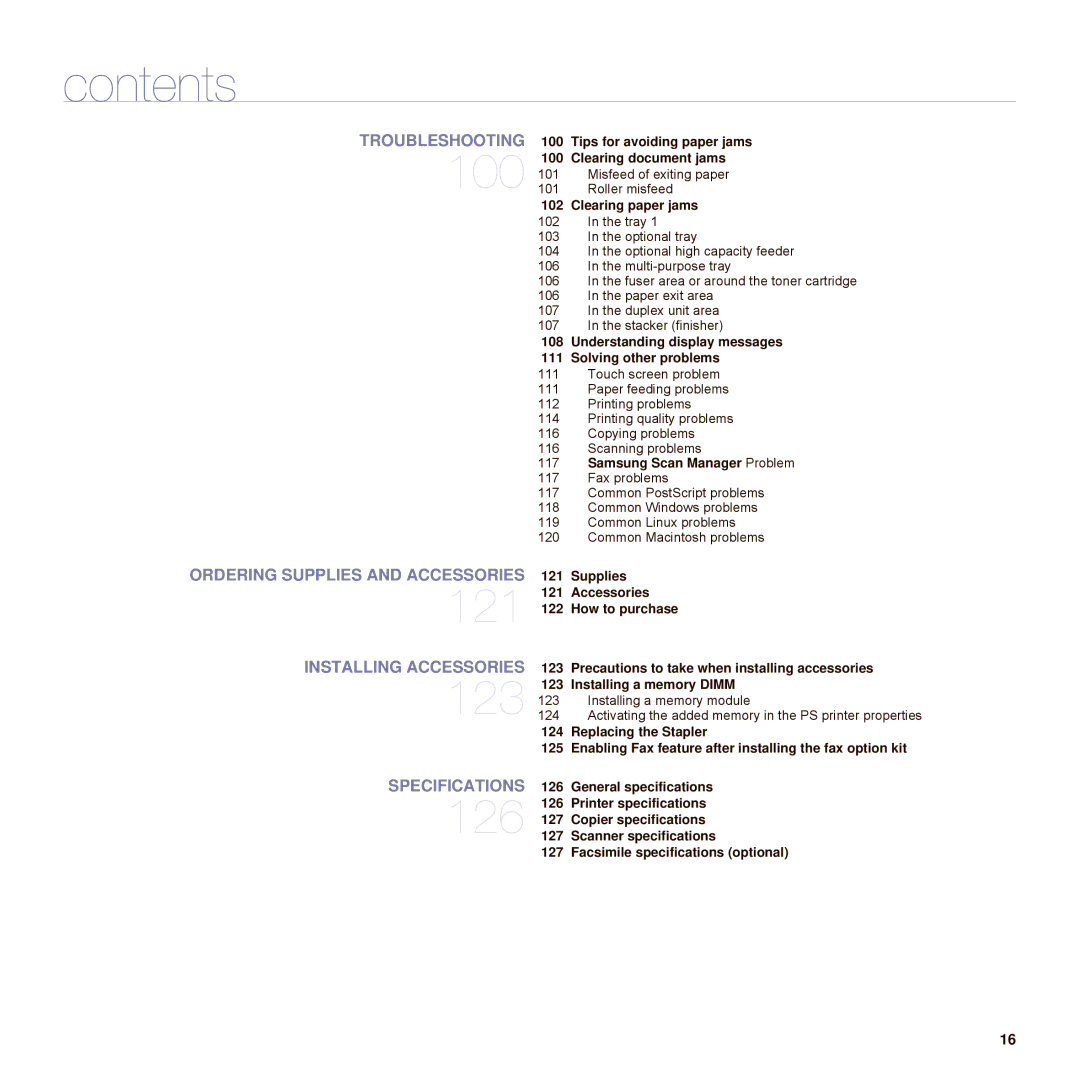 Samsung SCX-6545N Series manual Tips for avoiding paper jams Clearing document jams, Clearing paper jams, Supplies 