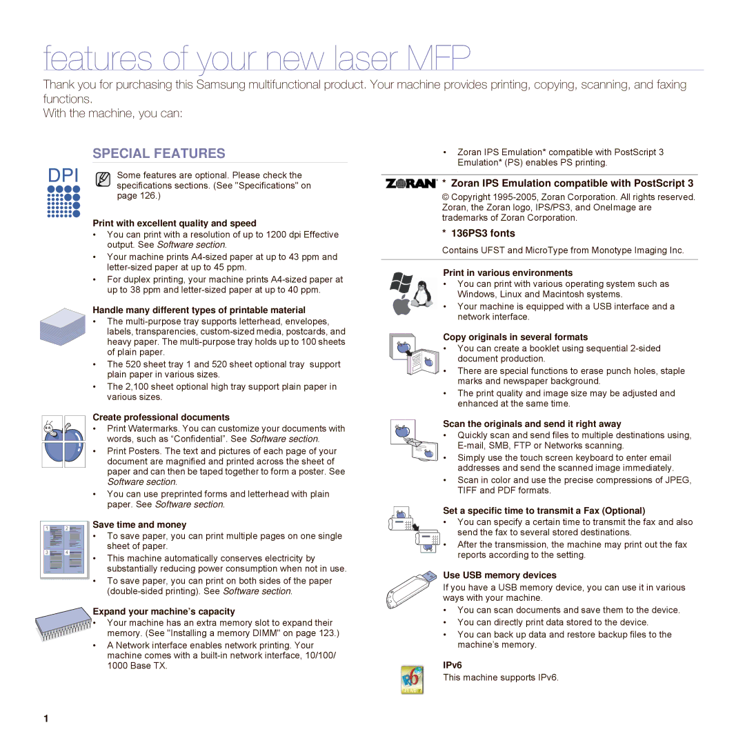 Samsung SCX-6545N Series manual Features of your new laser MFP, Special Features 