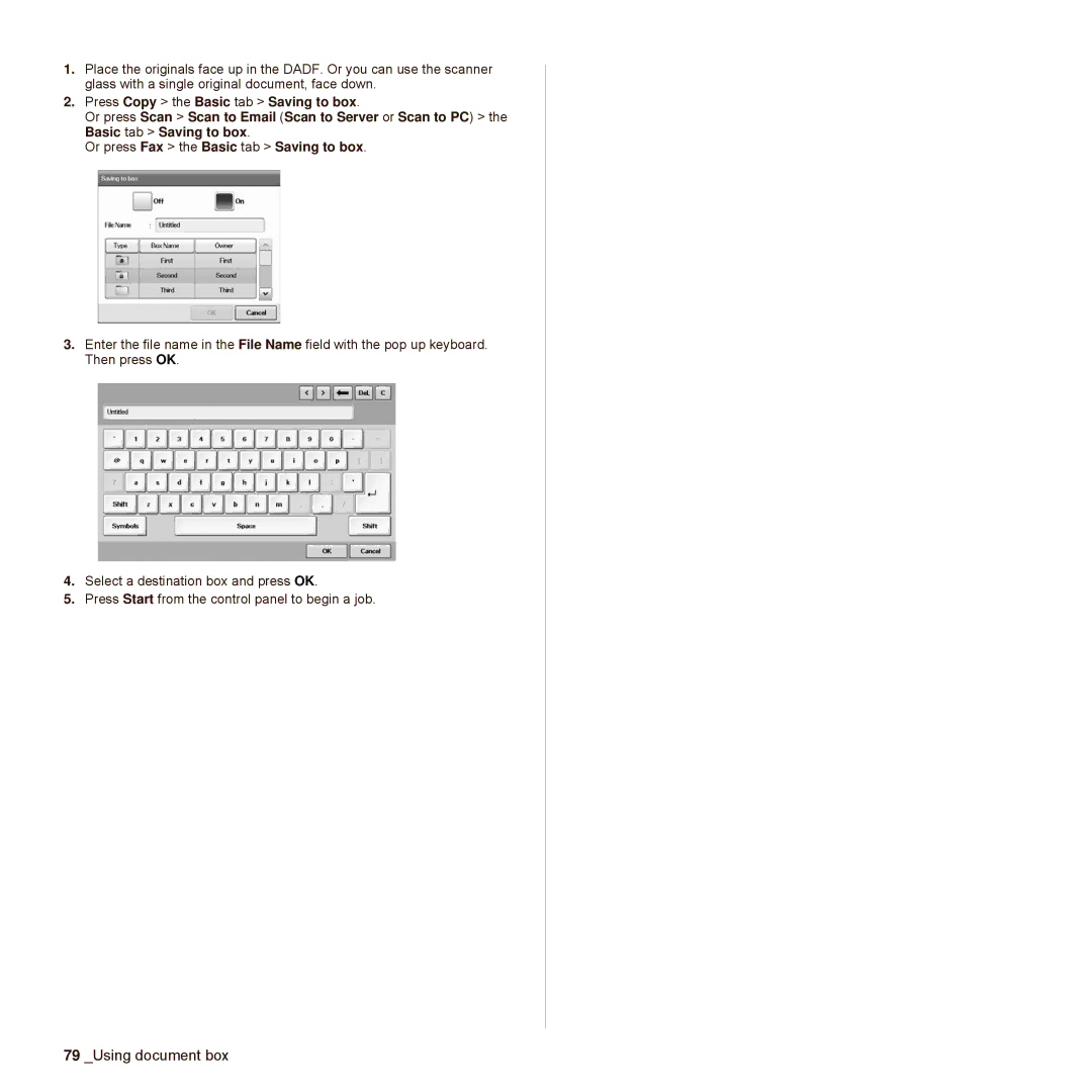 Samsung SCX-6545N Series manual Using document box 