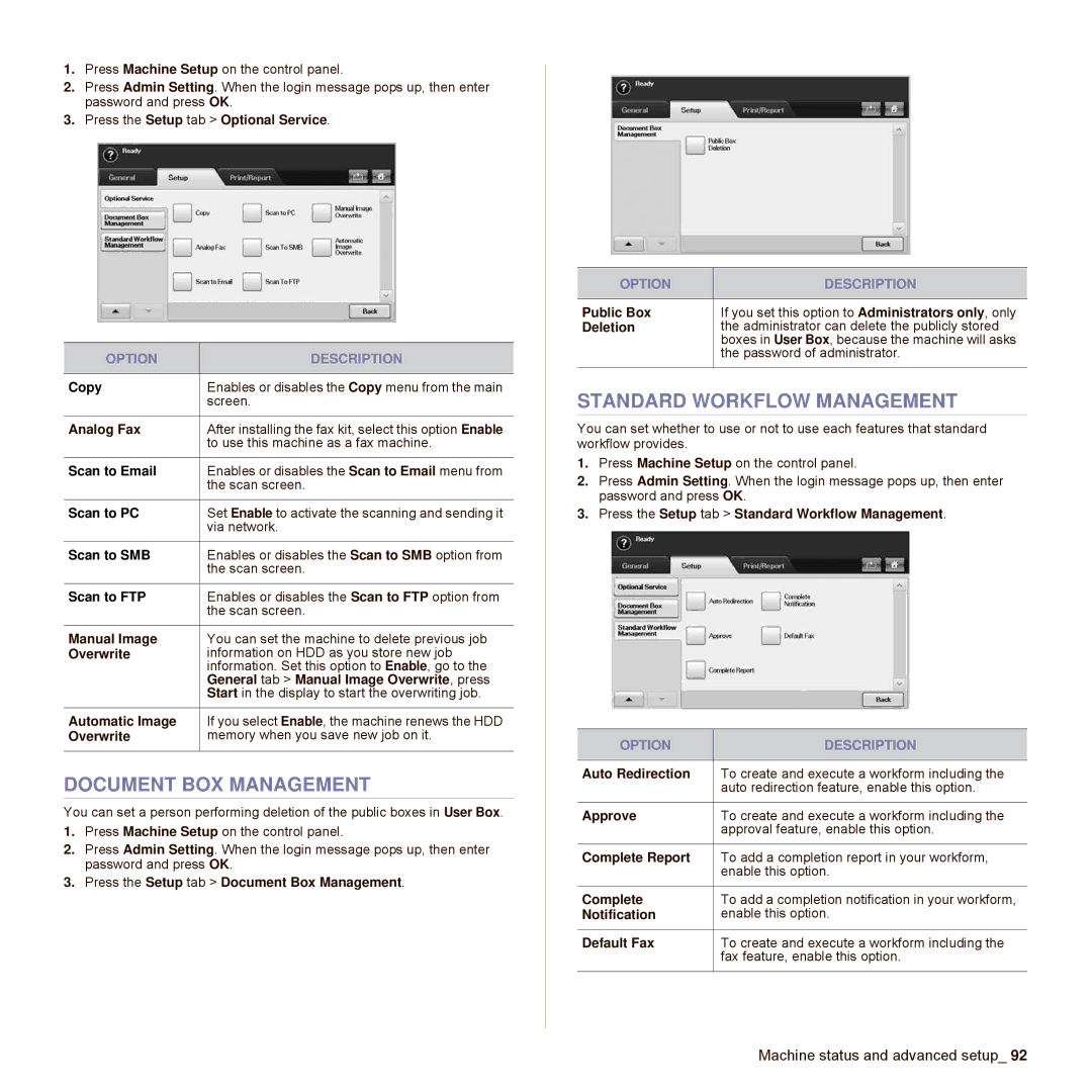 Samsung SCX-6545N Series manual Document BOX Management, Standard Workflow Management 