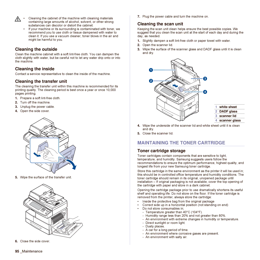 Samsung SCX-6545N Series manual Maintaining the Toner Cartridge 